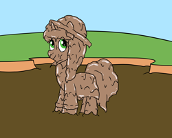 Size: 2000x1600 | Tagged: safe, artist:amateur-draw, misty brightdawn, unicorn, g5, covered in mud, female, hat, horn, mare, mud, mud bath, muddy, pvc, raincoat, solo, wet and messy