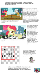 Size: 651x1201 | Tagged: safe, artist:wr3nch, edit, edited screencap, screencap, apple bloom, octavia melody, g4, the cutie pox, bow, chess, chess piece, chessboard, futurama, hair bow, kif kroker, simple background, text, wall of text, white background, zapp brannigan