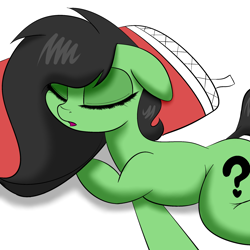 Size: 2048x2048 | Tagged: safe, artist:boneappleteeth, artist:scandianon, oc, oc only, oc:filly anon, earth pony, pony, eyes closed, female, filly, floppy ears, foal, lying down, open mouth, pillow, simple background, sleeping, white background