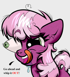 Size: 1000x1100 | Tagged: safe, artist:scandianon, cheerilee, earth pony, pony, g4, crazy face, dialogue, drool, eye bulging, faic, female, licking, licking lips, mare, messy mane, open mouth, open smile, raised tail, smiling, solo, stray strand, tail, tongue out