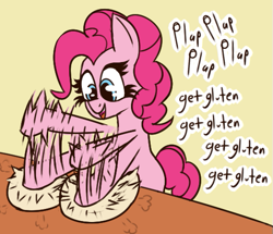 Size: 521x449 | Tagged: safe, artist:xppp1n, pinkie pie, earth pony, pony, g4, dough, female, gluten, mare, meme, plap plap get pregnant, simple background, solo
