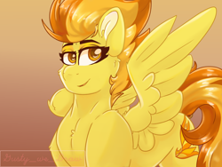 Size: 4000x3000 | Tagged: safe, artist:gusty8787, spitfire, pegasus, pony, female, gradient background, high res, mare, smiling, solo