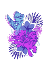 Size: 800x1200 | Tagged: safe, pipp petals, zipp storm, pegasus, pony, g5, my little pony: a new generation, my little pony: make your mark, official, design, duo, female, flower, leaf, mare, merchandise, royal sisters (g5), siblings, simple background, sisters, transparent background, tropical