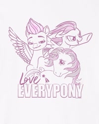 Size: 691x863 | Tagged: safe, glory, rainbow dash, pegasus, pony, unicorn, g1, g4, g5, my little pony: make your mark, official, black background, bow, clothes, cutie mark, female, generation leap, horn, jacket, long sleeved shirt, long sleeves, mare, merchandise, multiple characters, pose, race, shirt, simple background, tail, tail bow, white background