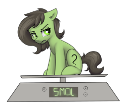 Size: 2870x2575 | Tagged: safe, artist:dumbwoofer, oc, oc only, oc:filly anon, earth pony, pony, angry, annoyed, ear fluff, female, filly, foal, meme, scale, scowl, simple background, sitting, smol, solo, transparent background