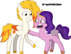 Size: 9599x7350 | Tagged: safe, artist:nguyendeliriam, flare (g5), pipp petals, pegasus, pony, g5, my little pony: tell your tale, duo, duo female, female, mare, shaking, simple background, transparent background