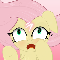 Size: 2048x2048 | Tagged: safe, artist:knife smile, mean fluttershy, pony, g4, the mean 6, blushing, chest fluff, clone, female, gradient background, heart, heart eyes, high res, looking at you, mare, messy mane, open mouth, solo, wingding eyes