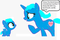 Size: 912x608 | Tagged: safe, artist:memeartboi, pegasus, pony, unicorn, colt, duo, duo male and female, encouragement, encouraging, female, foal, gumball watterson, happy, heart, horn, male, mare, mother, mother and child, mother and son, motivation, motivational, nicole watterson, parent, ponified, simple background, the amazing world of gumball, white background