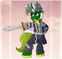 Size: 4190x4007 | Tagged: safe, artist:madelinne, pony, bipedal, clothes, hat, male, pirate, pirate hat, solo, stallion, sword, weapon