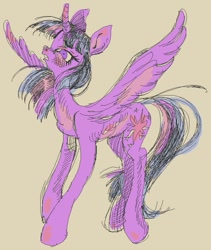 Size: 665x788 | Tagged: safe, artist:eyerealm, twilight sparkle, alicorn, pony, g4, curved horn, female, horn, mare, simple background, solo, spread wings, twilight sparkle (alicorn), wings
