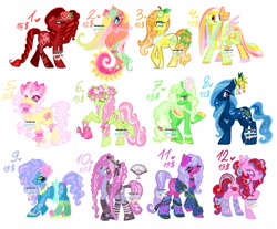 Size: 4096x3396 | Tagged: safe, artist:eyerealm, artist:junglicious64, oc, oc only, oc:felicity bloom, oc:gummies, oc:hanabi, oc:minksie, oc:rose, oc:spring, earth pony, pegasus, pony, sea pony, adoptable, ballet slippers, belt, blue eyeshadow, blue pupils, blush sticker, blushing, bonnet, boots, bow, bracelet, braces, braid, braided ponytail, bridle, brown eyes, cascading cutie mark, choker, clothes, coat markings, colored eyelashes, colored hooves, colored pupils, colored wings, colored wingtips, ear piercing, earring, ethereal mane, eyeshadow, fan, female, floral head wreath, flower, flower in hair, garter straps, garters, gradient mane, gradient tail, green eyelashes, green eyes, green eyeshadow, green pupils, hair accessory, hair bow, hair over one eye, hairclip, hand fan, headpiece, high heels, hoof shoes, hooped earrings, jacket, jewelry, leg warmers, long eyelashes, looking at you, magenta eyes, makeup, mare, neckerchief, necklace, orange eyes, piercing, pigtails, pink eyes, ponytail, purple eyelashes, purple pupils, raised hoof, red eyes, red eyeshadow, red pupils, reins, ringlets, saddle, shoes, simple background, skirt, socks, sparkly eyes, sparkly mane, sparkly tail, sparkly wings, spread wings, standing, starry mane, striped socks, tack, tail, tail tie, turned head, tutu, unshorn fetlocks, vine, wall of tags, watering can, white background, wingding eyes, wings