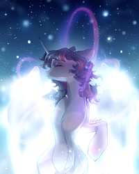 Size: 1440x1800 | Tagged: safe, artist:chiipoya, twilight sparkle, alicorn, pony, eyes closed, female, floating, light, magic, mare, princess celestia's special princess making dimension, solo, spread wings, twilight sparkle (alicorn), wings