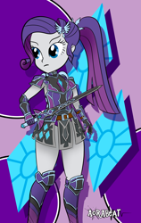 Size: 1500x2373 | Tagged: safe, artist:aorabeat, rarity, human, equestria girls, g4, armor, cutie mark, shadow fight 3, shadow fight arena, solo, sword, weapon