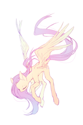 Size: 1800x2700 | Tagged: safe, artist:akitaiko, fluttershy, pegasus, pony, g4, eyes closed, female, mare, simple background, solo, spread wings, white background, wings