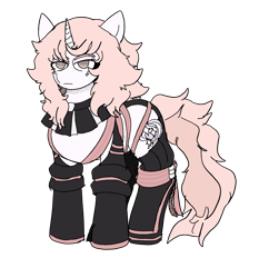 Size: 1820x1879 | Tagged: safe, oc, oc:white night (feenadot), pony, unicorn, clothes, digital art, female, fluffy mane, half-closed eyes, horn, looking at something, no more heroes, simple background, solo, solo female, thousand yard stare, transparent background