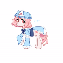 Size: 2480x2480 | Tagged: safe, artist:fish_meow, earth pony, pony, clothes, dress, female, hat, mare, ponified, saigyouji yuyuko, simple background, solo, touhou, white background