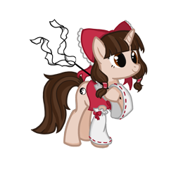 Size: 2067x2067 | Tagged: safe, artist:fish_meow, pony, unicorn, bow, female, hakurei reimu, horn, mare, miko, ponified, simple background, solo, touhou, transparent background