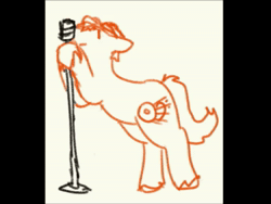 Size: 800x600 | Tagged: safe, artist:clandestine, earth pony, pegasus, pony, animated, bipedal, bipedal leaning, dialogue, emo, eyes closed, fall out boy, flying, gay, hat, interview, leaning, male, microphone, microphone stand, patrick stump, pete wentz, ponified, shipping, sketch, sound, speech, talking, unshorn fetlocks, video, webm