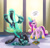 Size: 4960x4768 | Tagged: safe, artist:lytlethelemur, princess cadance, queen chrysalis, alicorn, changeling, changeling queen, pony, g4, abuse, chrysabuse, duo, dustpan, female, magic, mare, punish the villain, queen chrysalis is not amused, sweeping, sweepsweepsweep, telekinesis, unamused