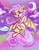 Size: 1582x2048 | Tagged: safe, artist:sophie scruggs, fluttershy, bat, bat pony, pegasus, pony, g4, bat cutie mark, bat ears, bat eyes, bat ponified, cloud, colorful background, fangs, flutterbat, flying, looking at you, messy mane, moon, neon, open mouth, pink eyes, pink mane, race swap, solo, sparkles, spread wings, wings, yellow coat