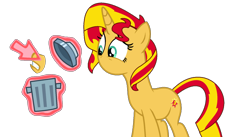 Size: 1278x699 | Tagged: safe, artist:brightstar40k, sunset shimmer, pony, unicorn, g4, cursor, female, horn, mare, mouthless, simple background, solo, transparent background, trash can