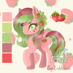 Size: 3543x3543 | Tagged: safe, artist:lukhica, oc, oc only, earth pony, pony, adoptable, adoption, auction, auction open, food, solo, strawberry