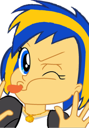 Size: 850x1216 | Tagged: safe, artist:mlpfan3991, oc, oc only, oc:flare spark, equestria girls, g4, female, one eye closed, solo, tongue out, wink