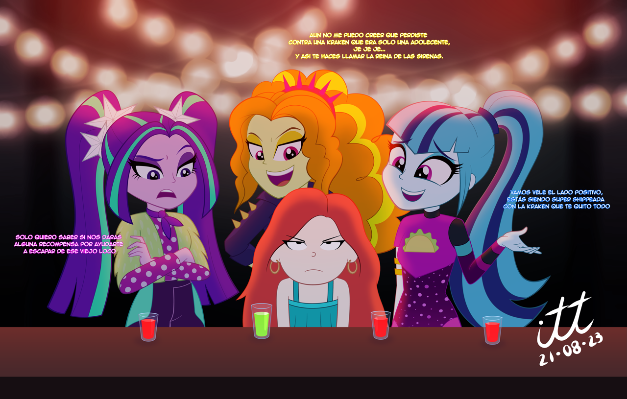 3352790 - safe, artist:ilustracionestoro2, adagio dazzle, aria blaze,  sonata dusk, human, equestria girls, g4, chelsea van der zee, crossover,  dreamworks, ruby gillman: teenage kraken, spanish, taco dress, the  dazzlings - Derpibooru