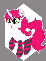 Size: 1500x2000 | Tagged: safe, artist:annuthecatgirl, oc, oc only, oc:chigs, pony, unicorn, clothes, curved horn, horn, socks, solo, striped socks