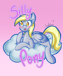 Size: 3000x3600 | Tagged: safe, artist:floralshitpost, derpy hooves, pegasus, pony, g4, blushing, clothes, cute, derpabetes, folded wings, gradient background, heart, heart eyes, silly, silly pony, solo, text, tongue out, wingding eyes, wings