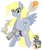 Size: 901x1080 | Tagged: safe, artist:jargon scott, derpy hooves, pegasus, pony, g4, female, flare gun, furrowed brow, hoof hold, implied penis, looking at you, mare, oops, simple background, smiling, smiling at you, smirk, solo, white background