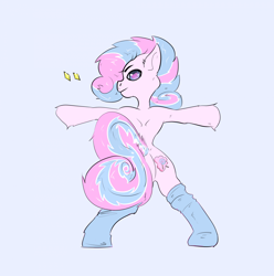 Size: 1920x1936 | Tagged: safe, artist:jorusbane, oc, oc only, oc:sweetie swirl, earth pony, pony, semi-anthro, back, butt, clothes, commission, earth pony oc, heart, heart eyes, looking at you, looking back, looking back at you, male, plot, rear view, simple background, socks, solo, tail, wingding eyes, ych result
