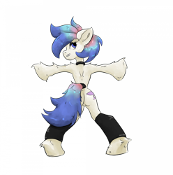 Size: 1920x1936 | Tagged: safe, artist:jorusbane, oc, oc only, oc:indigo storm, earth pony, pony, semi-anthro, butt, choker, clothes, commission, concave belly, curvy, earth pony oc, eyeshadow, featureless crotch, hourglass figure, leg warmers, looking back, makeup, not vinyl scratch, plot, rear view, simple background, solo, tail, tail band, transparent background, ych result