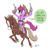 Size: 1800x1800 | Tagged: source needed, safe, artist:mellodillo, berry punch, berryshine, earth pony, horse, pony, g4, commission, dexterous hooves, eyepatch, furry confusion, gun, handgun, horse riding a horse, ponies riding horses, revolver, riding, simple background, true grit, western, white background