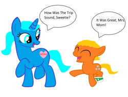 Size: 2408x1832 | Tagged: safe, artist:memeartboi, earth pony, pony, unicorn, clothes, colt, darwin watterson, duo, duo male and female, earth, family, female, foal, happy, heart, horn, male, mare, mother, mother and child, mother and son, nicole watterson, parent, ponified, simple background, socks, the amazing world of gumball, white background