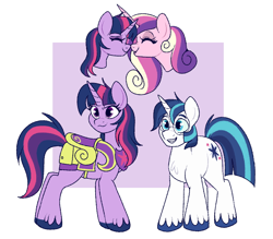 Size: 814x714 | Tagged: safe, artist:lulubell, princess cadance, shining armor, twilight sparkle, alicorn, pony, unicorn, alternate cutie mark, alternate hairstyle, alternate universe, armor, boop, brother and sister, female, glasses, horn, lesbian, male, noseboop, role reversal, round glasses, royal guard, ship:twidance, shipping, siblings, unshorn fetlocks