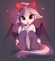 Size: 3624x4070 | Tagged: safe, artist:empress-twilight, oc, oc only, oc:sweet velvet, bat pony, pony, :p, belly, belly button, bow, butt, chest fluff, choker, clothes, cute, eye clipping through hair, eyebrows, eyebrows visible through hair, featureless crotch, female, floppy ears, fluffy, frog (hoof), hair bow, high res, hoofbutt, mare, mlem, ocbetes, plot, silly, sitting, socks, solo, spread wings, stockings, thigh highs, tongue out, underhoof, wings