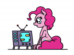 Size: 1800x1350 | Tagged: safe, artist:flutterluv, pinkie pie, earth pony, pony, g4, aquarium, ponified animal photo, simple background, solo, television, white background
