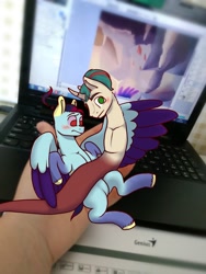 Size: 1620x2160 | Tagged: safe, artist:dagych, oc, oc only, human, pony, 2021, computer, duo, hand, irl, irl human, laptop computer, photo