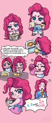 Size: 720x1680 | Tagged: safe, artist:chaomeinaixindebaojiangwan252, pinkie pie, human, equestria girls, g4, baking, chibi, female, pink background, simple background, solo