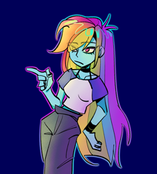 Size: 2067x2288 | Tagged: safe, artist:ember420, rainbow dash, human, blue background, humanized, simple background, solo