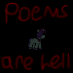 Size: 1280x1280 | Tagged: safe, artist:josephthedumbimpostor, onyx, g5, black background, creepypasta, just one poem.exe, red text, simple background