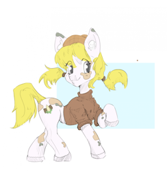 Size: 1920x1970 | Tagged: safe, artist:jorusbane, oc, oc only, earth pony, pony, clothes, commission, earth pony oc, female, hat, looking at you, mare, raised hoof, shirt, smiling, solo, tail, unshorn fetlocks, ych result, your character here