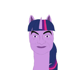 Size: 2817x2800 | Tagged: safe, artist:anythingpony, twilight sparkle, pony, unicorn, g4, abomination, creepy, cringe comedy, cursed image, disturbing, female, high res, horn, kill it with fire, mare, mr bean, nightmare fuel, shitposting, simple background, solo, thousand yard stare, wat, white background