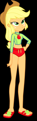 Size: 1250x4024 | Tagged: artist needed, source needed, safe, applejack, equestria girls, g4, applejack's beach shorts swimsuit, applejack's hat, black background, cowboy hat, geode of super strength, hat, magical geodes, simple background, solo