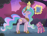 Size: 1738x1361 | Tagged: safe, artist:asura-00, artist:lummh, princess cadance, princess celestia, alicorn, pony, g4, book, crown, duo, duo female, ethereal mane, ethereal tail, female, filly, filly cadance, foal, gem, hoof shoes, jewelry, levitation, magic, mare, necklace, peytral, princess shoes, regalia, starswirl's book, sweat, sweatdrop, tail, telekinesis, young cadance, younger