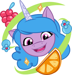 Size: 3000x3126 | Tagged: safe, artist:cloudy glow, izzy moonbow, unicorn, g5, food, fruit, horn, orange, simple background, solo, transparent background
