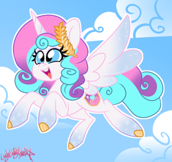 Size: 1834x1722 | Tagged: safe, artist:ladylullabystar, oc, oc:lovely promise, alicorn, pony, female, flying, mare, not flurry heart, offspring, parent:princess cadance, parent:shining armor, parents:shiningcadance, solo