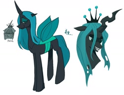 Size: 1990x1538 | Tagged: safe, artist:yellowballon, queen chrysalis, changeling, changeling queen, bust, female, mare, portrait, simple background, solo, text, white background