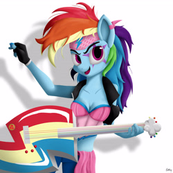 Size: 3200x3200 | Tagged: safe, rainbow dash, anthro, guitar, musical instrument, solo